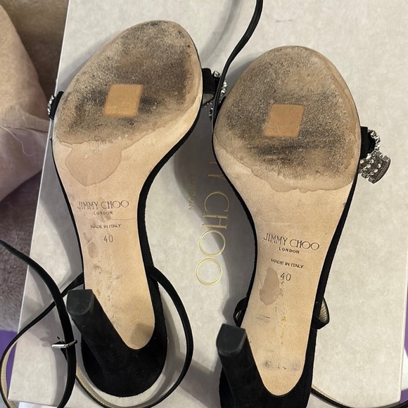 Jimmy Choo Black and Silver Heels with Crystal Embellishments - Picture 5 of 9